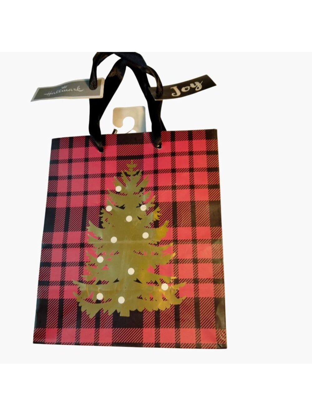 Hallmark Christmas Gift Bag Ribbon Handles Buffalo Plaid Pattern